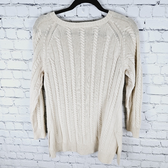 J. JILL | cable knit wool blend scoop neck long sleeve sweater - Picture 2 of 6